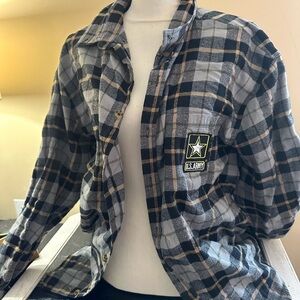 Plaid Flannel Shirt with US Army Patch